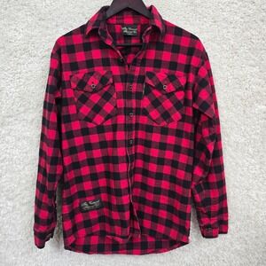 The Vermont Flannel Co Shirt‎ Mens XS Red Black Buffalo Plaid Cotton Made in USA
